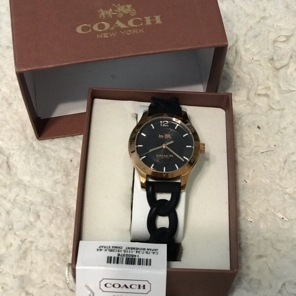 Black silicone band rose gold Coach watch